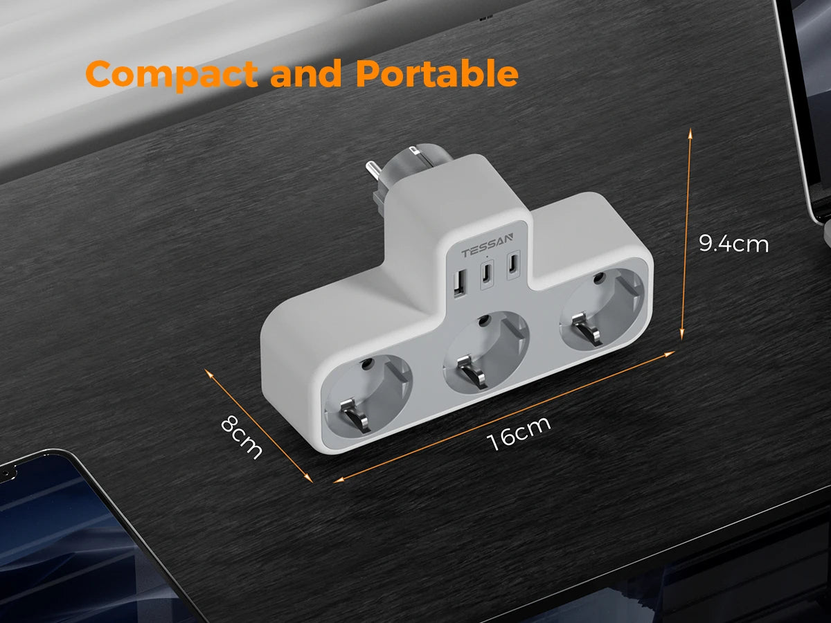 6-in-1 Wandsteckdose mit USB – 3-fach Steckdosenadapter mit 3 USB-Anschlüssen & Überspannungsschutz, Smartphone, Laptop & Haushalt