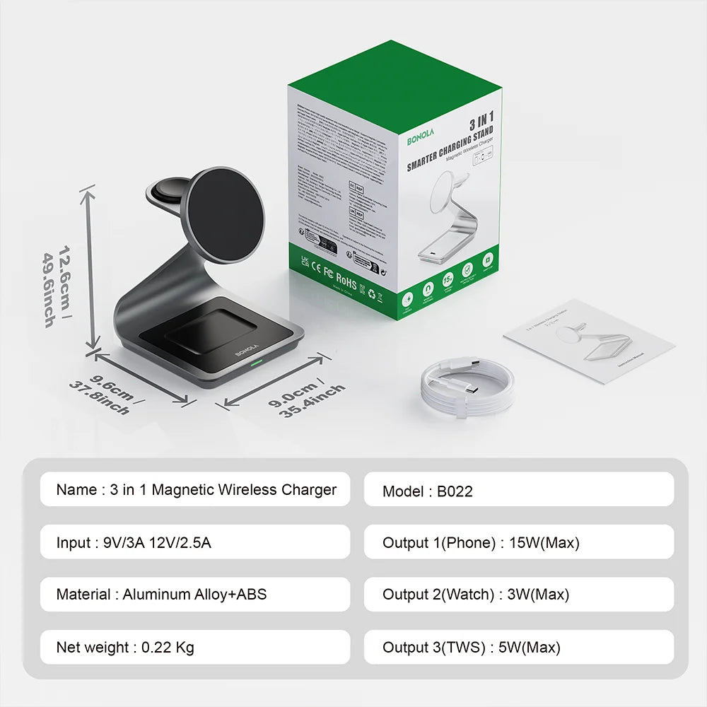 3-in-1 Kabelloses Ladegerät 15W – Wireless Ladestation für Samsung Galaxy S25/S24/S23, Watch & Buds, Schnellladen mit Aluminium-Design