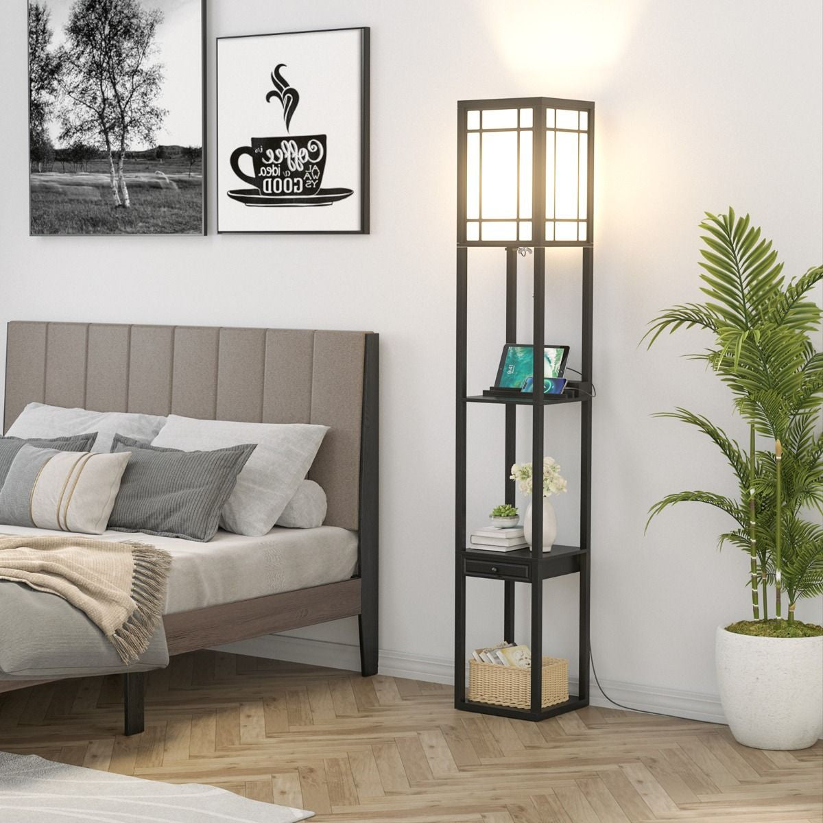 Moderne Regal-Stehlampe Für Wohnzimmer Und Schlafzimmer 26 X 26 X 160,5 Cm Schwarz