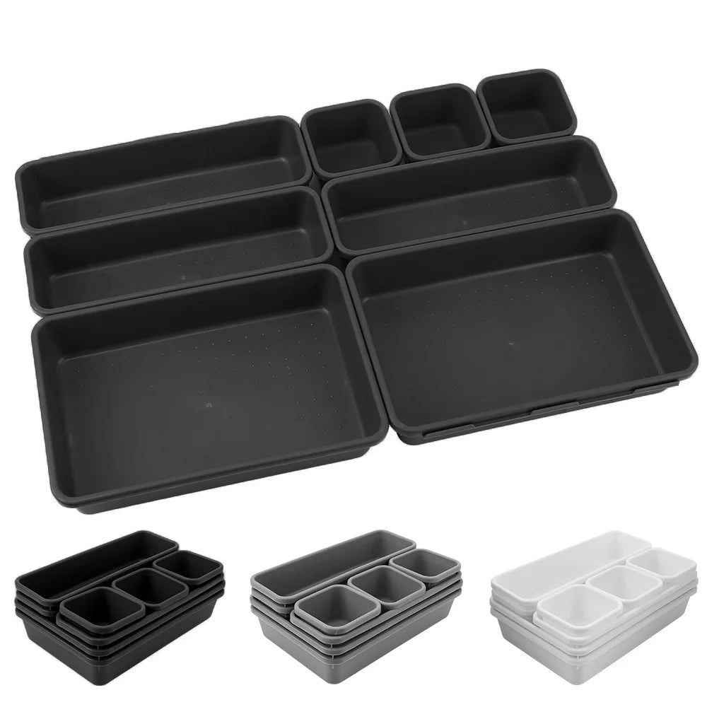 Storage Drawer Storage Box Kitchen Bathroom Storage Trays Closet Cover Sundries Jewellery Holder 8Pc/Set Make up Organizer Box