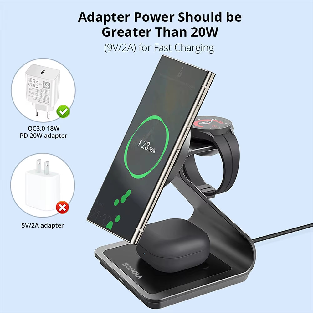 Magnetic 3 in 1 Wireless Charger Station for Samsung S24 Ultra/S25 25W Fast Charging Stand for Galaxy Watch 7/6/5/Earbuds