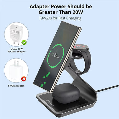 Magnetic 3 in 1 Wireless Charger Station for Samsung S24 Ultra/S25 25W Fast Charging Stand for Galaxy Watch 7/6/5/Earbuds