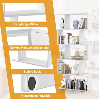 5-Stufiges Bücherregal Mit Kippschutz Freistehender Raumteiler Dekoratives Ausstellungsregal Weiß