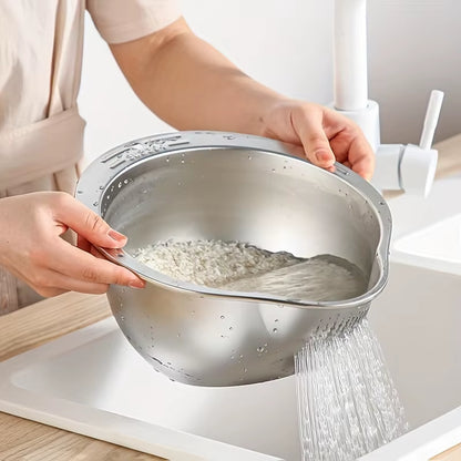 Rice Washer Strainer Bowl Stainless Steelrice Washing Bowl Rice Sieve Colander Fruit and Vegetable Strainer Kitchen Tools