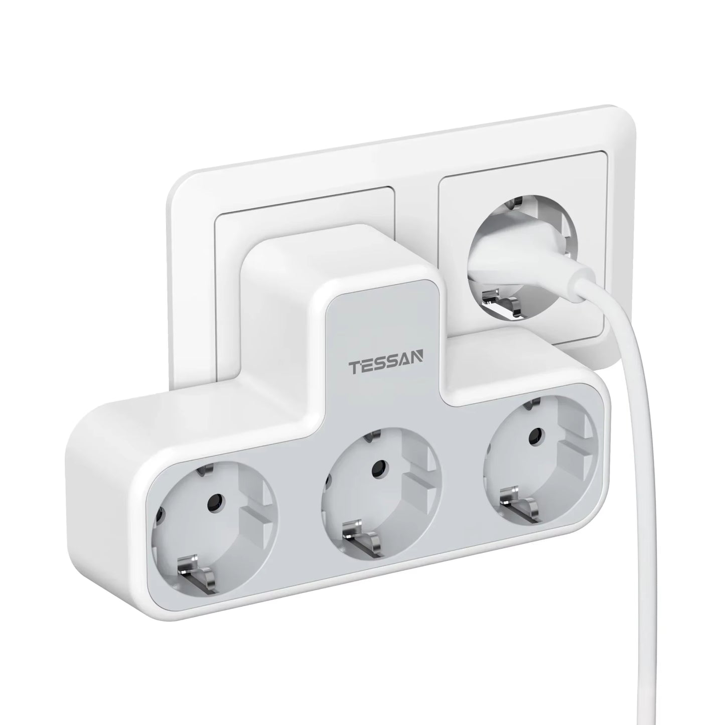 3 Way Wall Socket with USB Surge Protection 6-In-1 Wall Plug Adapter with 3 USB Ports for Smartphone Laptop Camera Travel
