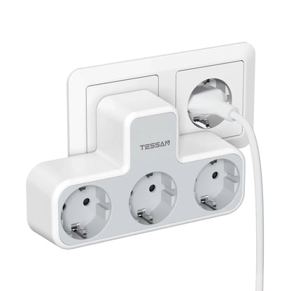 3 Way Wall Socket with USB Surge Protection 6-In-1 Wall Plug Adapter with 3 USB Ports for Smartphone Laptop Camera Travel