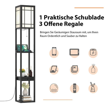 Moderne Regal-Stehlampe Für Wohnzimmer Und Schlafzimmer 26 X 26 X 160,5 Cm Schwarz