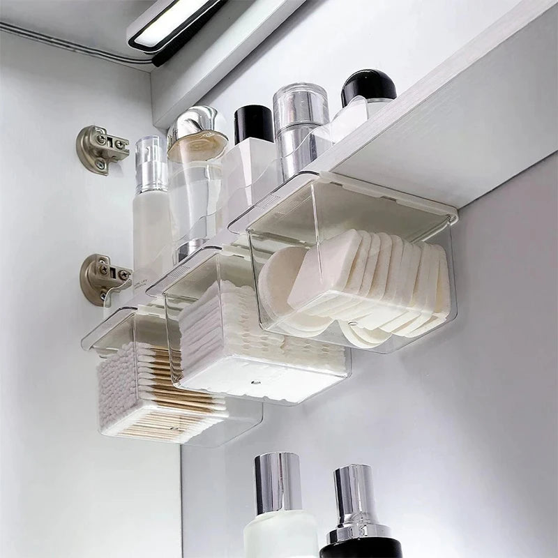Transparent Bathroom Cotton Stick Makeup Cotton Bathroom Pull-Out Storage Drawer Style Storage Box under the Mirror Cabinet