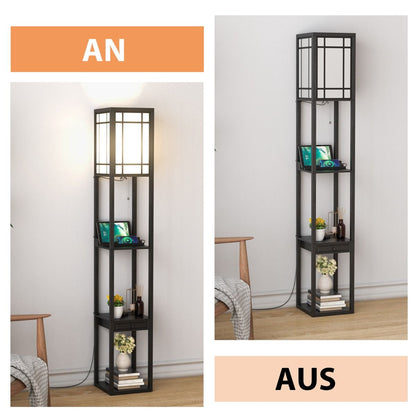 Moderne Regal-Stehlampe Für Wohnzimmer Und Schlafzimmer 26 X 26 X 160,5 Cm Schwarz