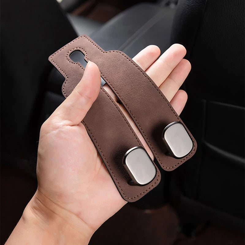 Quality Car Headrest Hook Premium Suede Rear Seat Hanging Dual Hook 20KG Large Load-Bearing Alloy Hook Hanger Universal