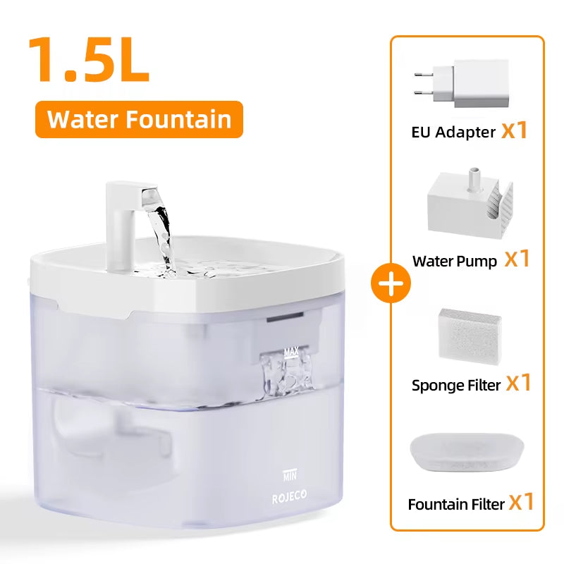 Katzenbrunnen 1,5L – Automatischer Haustier-Wasserspender mit Doppel-Filter, Ultra-Leise Pumpe & 2 Wasserfluss-Modi