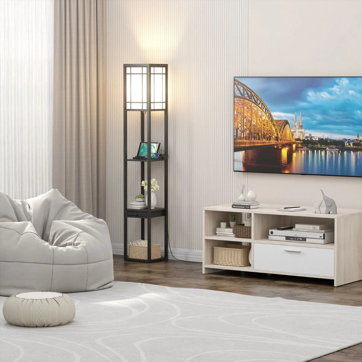 Moderne Regal-Stehlampe Für Wohnzimmer Und Schlafzimmer 26 X 26 X 160,5 Cm Schwarz