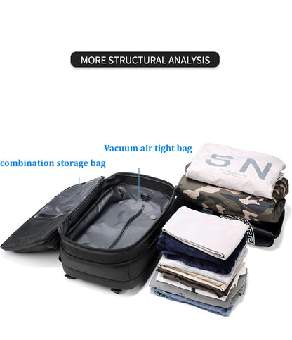 Reise-Laptop-Rucksack 17 Zoll mit Vakuum-Kompression – Erweiterbarer Business- & Schulrucksack bis 60L, wasserdicht, diebstahlsicher & TSA-Schloss