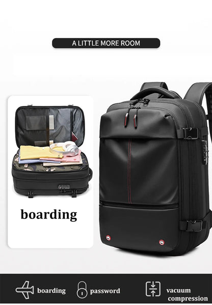 Reise-Laptop-Rucksack 17 Zoll mit Vakuum-Kompression – Erweiterbarer Business- & Schulrucksack bis 60L, wasserdicht, diebstahlsicher & TSA-Schloss