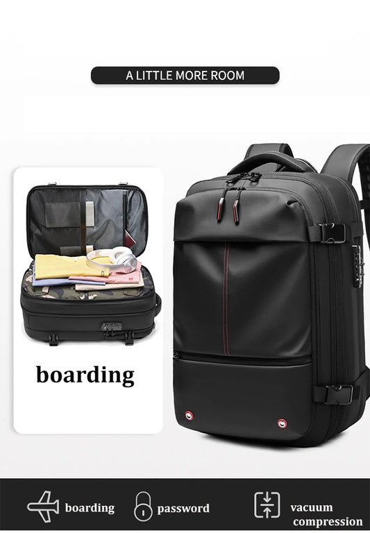 Reise-Laptop-Rucksack 17 Zoll mit Vakuum-Kompression – Erweiterbarer Business- & Schulrucksack bis 60L, wasserdicht, diebstahlsicher & TSA-Schloss