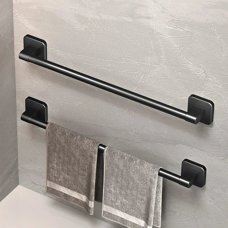 Selbstklebender Handtuchhalter – Bohrfrei, Aluminium Handtuchstange in Schwarz, Rostfrei & Wasserfest für Bad & Küche