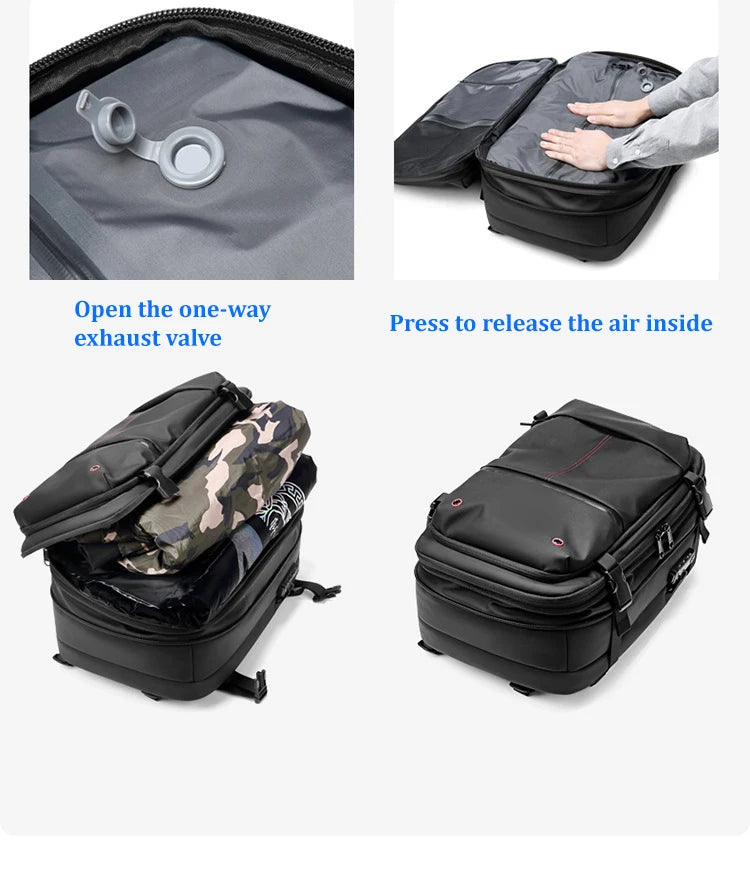 Reise-Laptop-Rucksack 17 Zoll mit Vakuum-Kompression – Erweiterbarer Business- & Schulrucksack bis 60L, wasserdicht, diebstahlsicher & TSA-Schloss