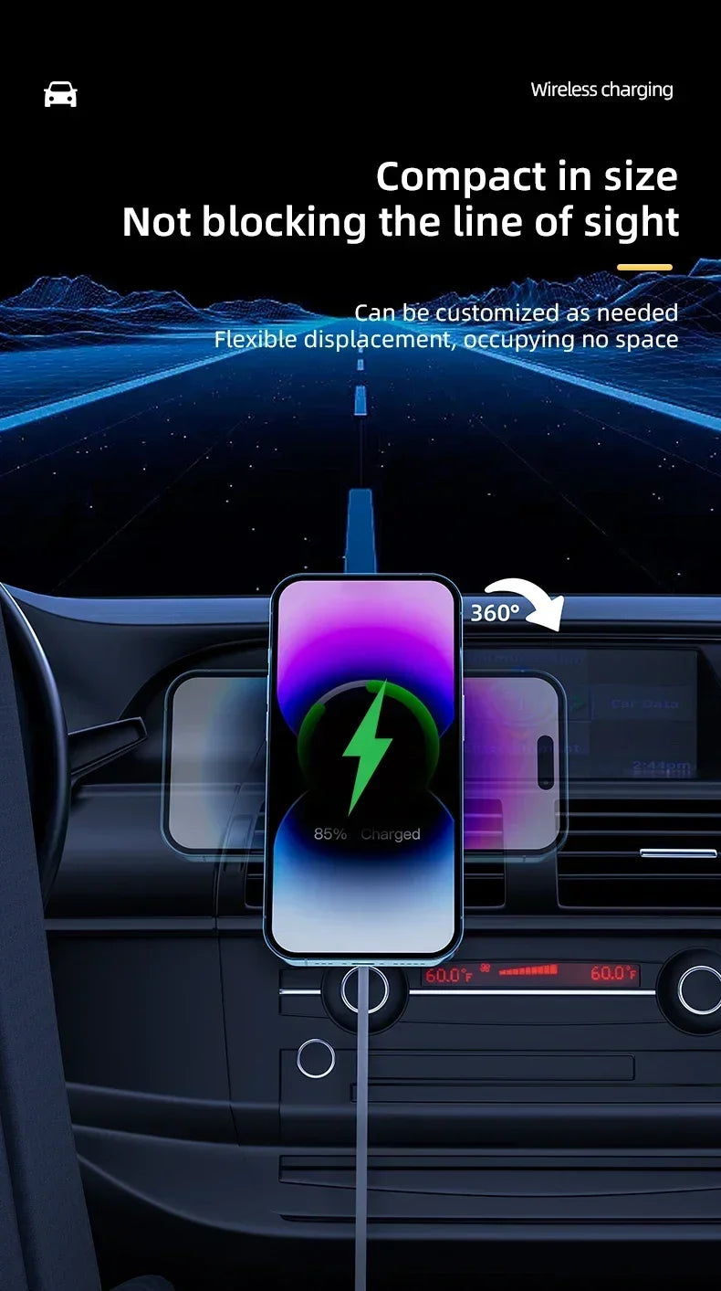 Magnetische Auto Handyhalterung mit Wireless Charger – 15W Schnellladegerät für iPhone 12–15, 360° drehbar & stabil