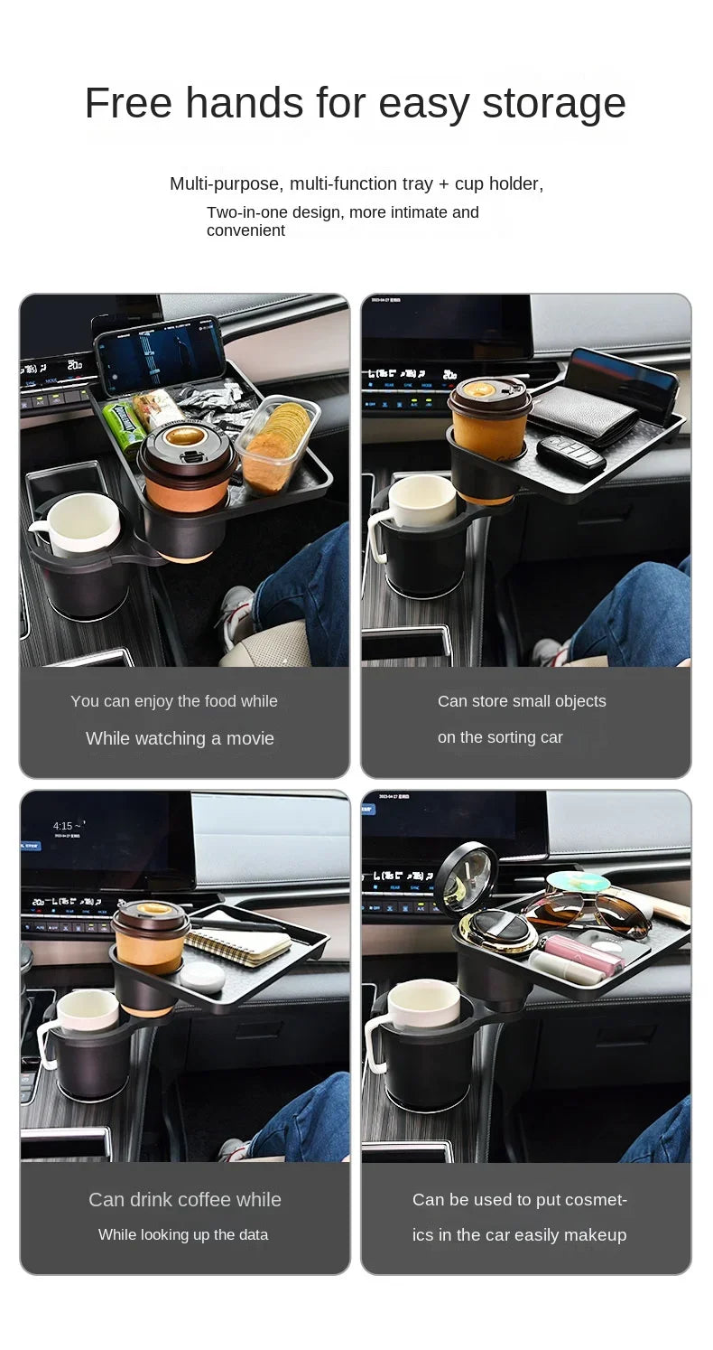 Auto Getränke- & Snackhalter 360° drehbar – Multifunktionaler Becherhalter mit Tisch & Smartphone-Fach, für Roadtrips & Alltag