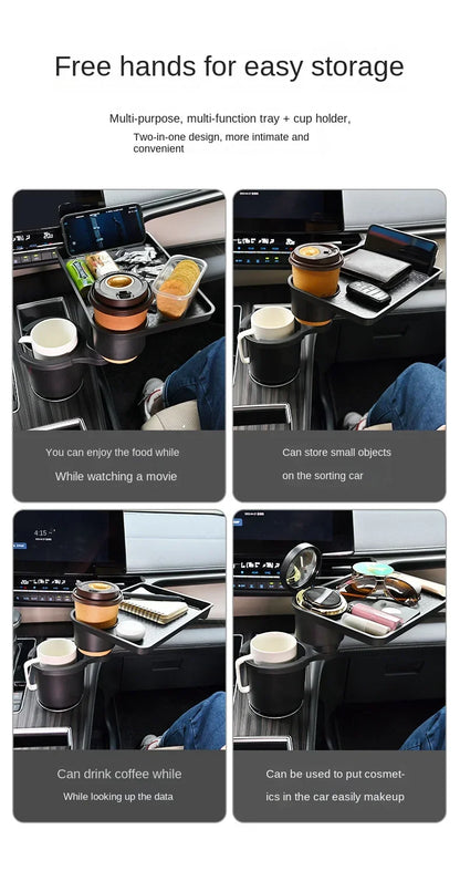 Auto Getränke- & Snackhalter 360° drehbar – Multifunktionaler Becherhalter mit Tisch & Smartphone-Fach, für Roadtrips & Alltag