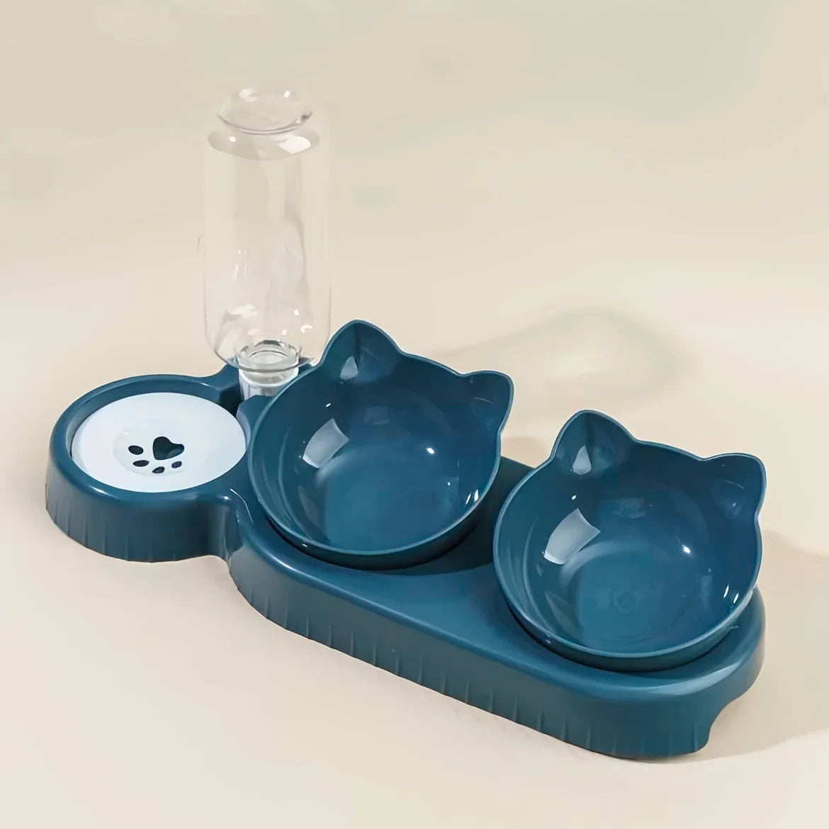 3-in-1 Katzennapf mit Wasserspender – Futterstation mit Neigungsdesign, Wirbelsäulenschutz & automatischer Wasserzufuhr