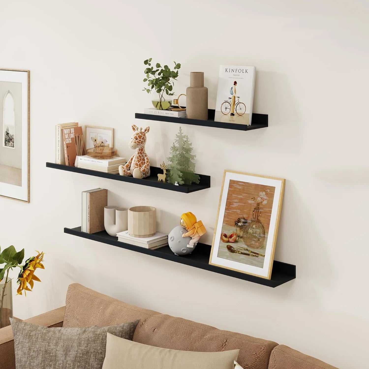 Aluminum Alloy Living Room Floating Shelves No Drilling Bedroom Decoration Wall Shelves Bathroom Shelf Books Plants Ledge