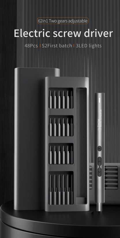 62-in-1 Akku Schraubendreher Set – Elektrischer Präzisions-Schraubenzieher mit LED, Magnetbits & Zubehör für Handy, Laptop & Uhren Reparatur
