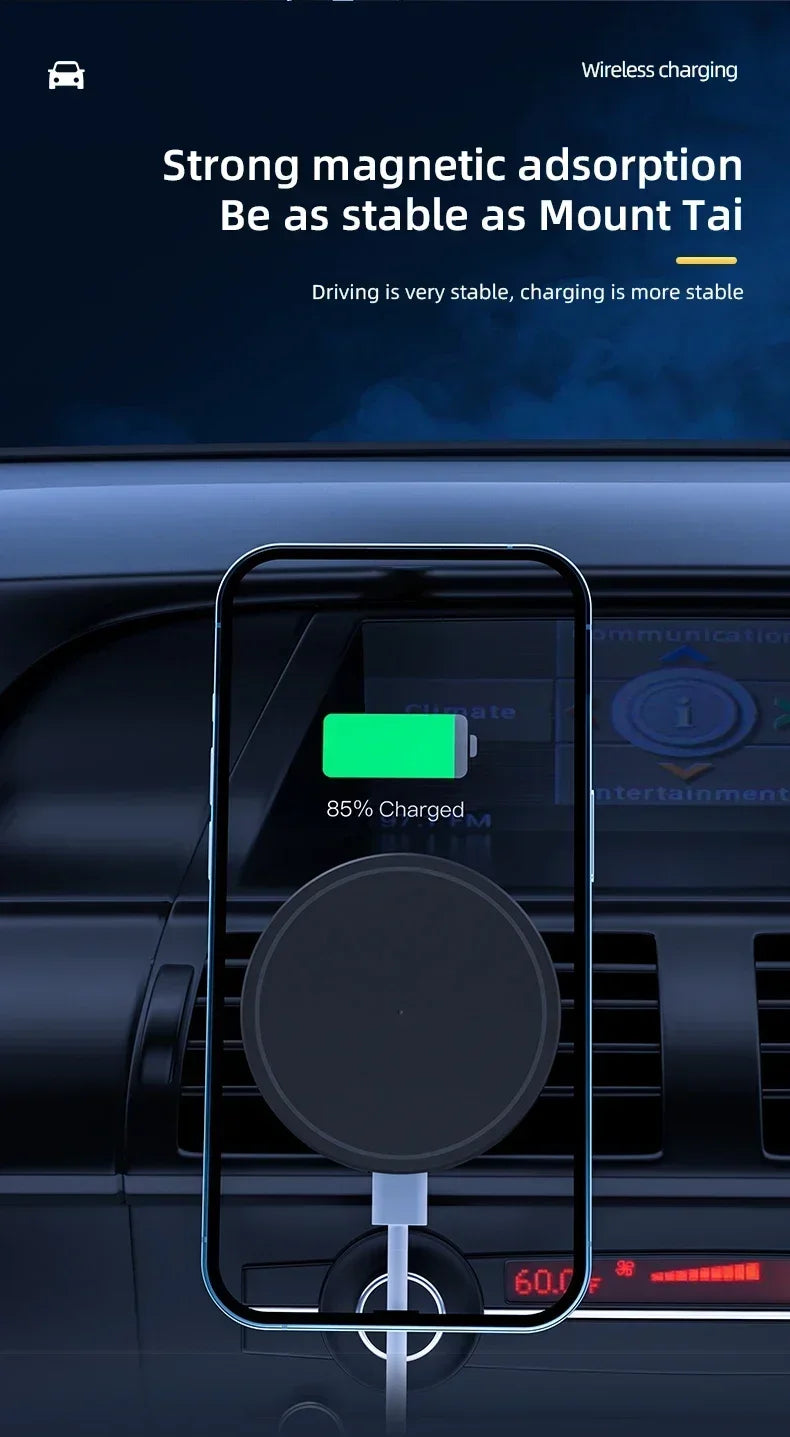 Magnetische Auto Handyhalterung mit Wireless Charger – 15W Schnellladegerät für iPhone 12–15, 360° drehbar & stabil