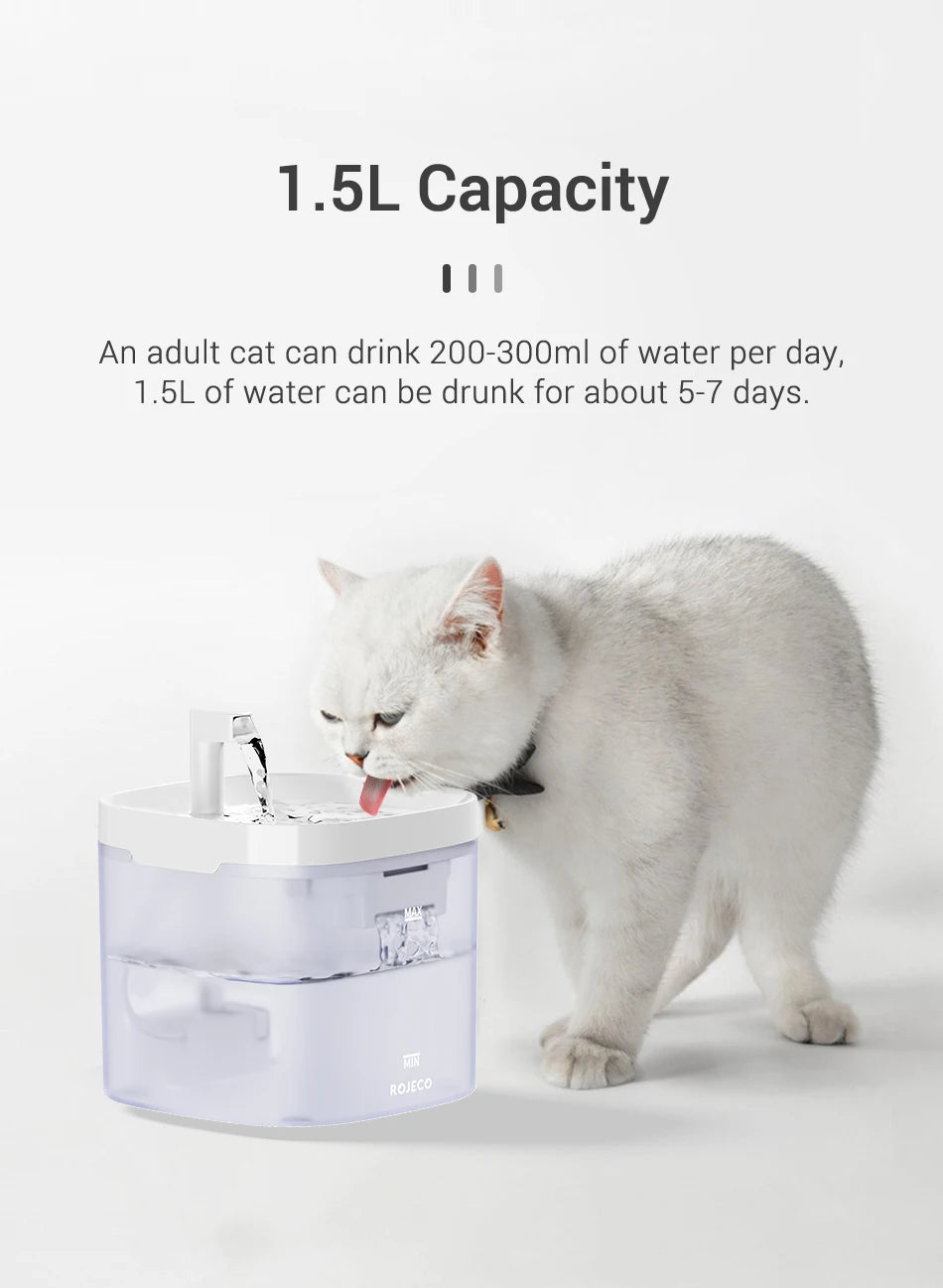 Katzenbrunnen 1,5L – Automatischer Haustier-Wasserspender mit Doppel-Filter, Ultra-Leise Pumpe & 2 Wasserfluss-Modi