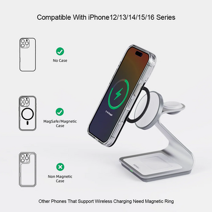 Magnetische 3-in-1 Wireless Ladestation 30W – MagSafe Ladegerät für iPhone, Apple Watch & AirPods, Schnellladegerät aus Aluminium mit USB-C