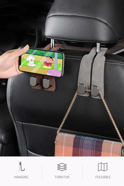 Auto-Kopfstützenhaken Doppelhaken aus Wildleder – Universal Organizer & Handyhalter, bis 20 kg belastbar für Taschen, Jacken & Einkäufe