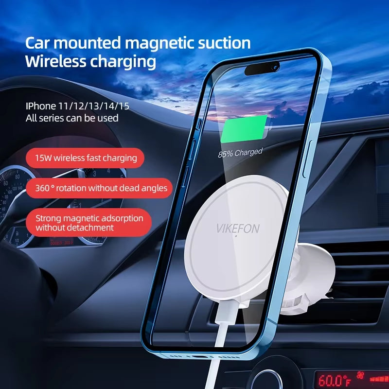 VIKEFON 30W Magnetic Car Wireless Charger for Iphone 12 13 14 15 Pro Max Air Vent Car Phone Holder Stand Fast Car Charging