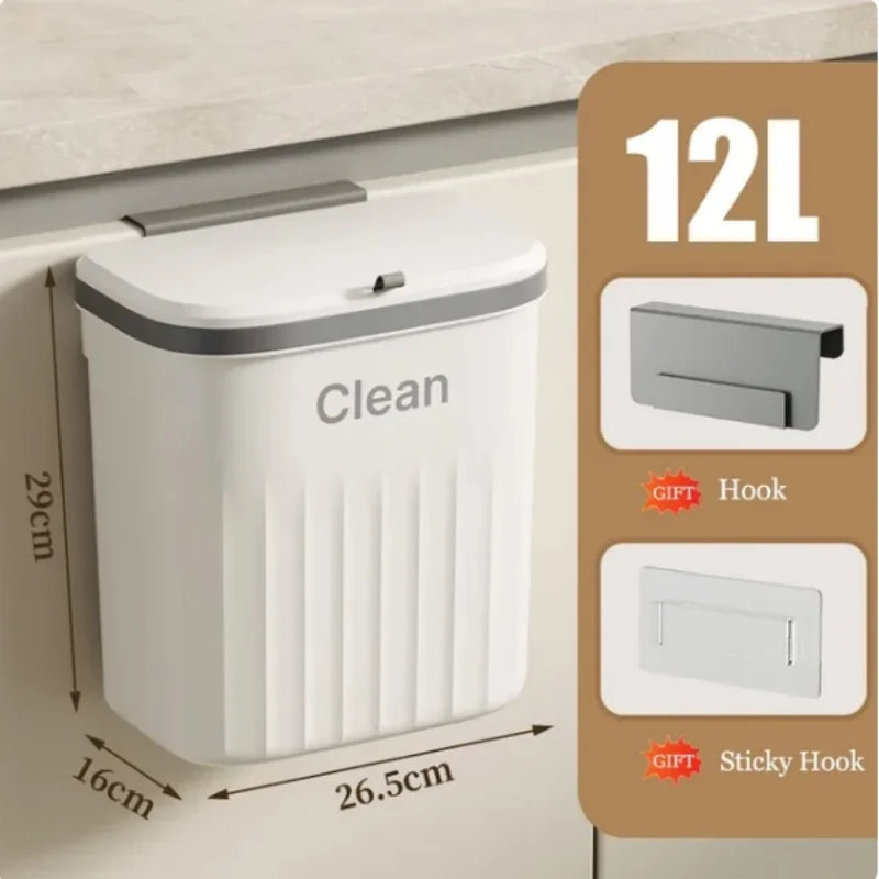 Wandmontierbarer Küchen-Mülleimer mit Deckel – 8,5L/12L Hänge-Abfalleimer für Schrank & Wand, geruchsdicht & platzsparend