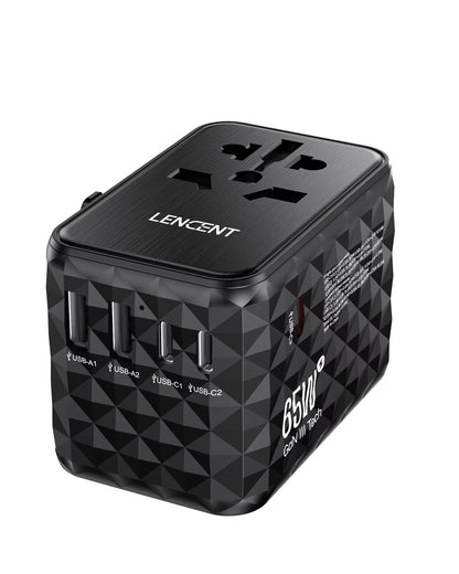 65W Gan Universal Travel Adapter with 2 USB 3 Type C Fast Charging All-In-One Travel Charger EU/UK/USA/AUS for Travel