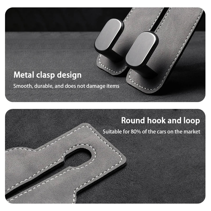 Quality Car Headrest Hook Premium Suede Rear Seat Hanging Dual Hook 20KG Large Load-Bearing Alloy Hook Hanger Universal