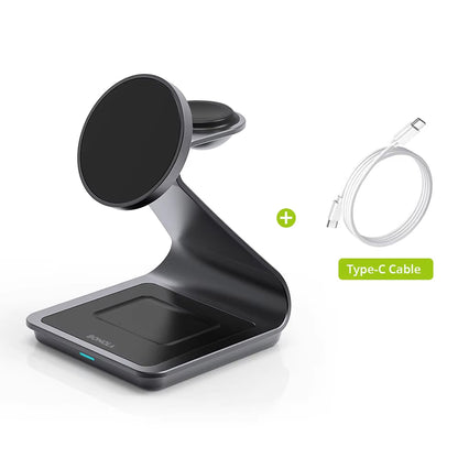 Magnetische 3-in-1 Wireless Ladestation 30W – MagSafe Ladegerät für iPhone, Apple Watch & AirPods, Schnellladegerät aus Aluminium mit USB-C