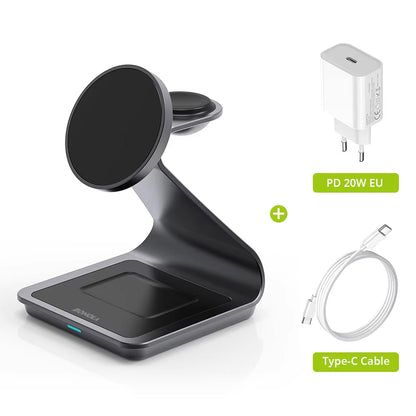 Magnetische 3-in-1 Wireless Ladestation 30W – MagSafe Ladegerät für iPhone, Apple Watch & AirPods, Schnellladegerät aus Aluminium mit USB-C