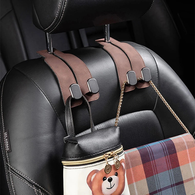 Quality Car Headrest Hook Premium Suede Rear Seat Hanging Dual Hook 20KG Large Load-Bearing Alloy Hook Hanger Universal