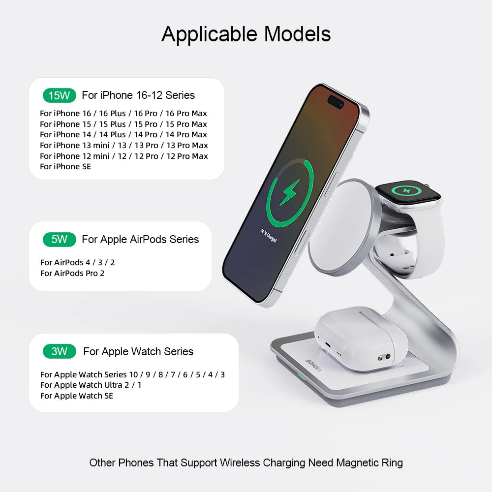 Bonola Magnetic 3 in 1 Wireless Charger for Iphone 16/15/13/14 Pro/12 30W Wireless Charging Station for Apple Watch/Airpods Pro