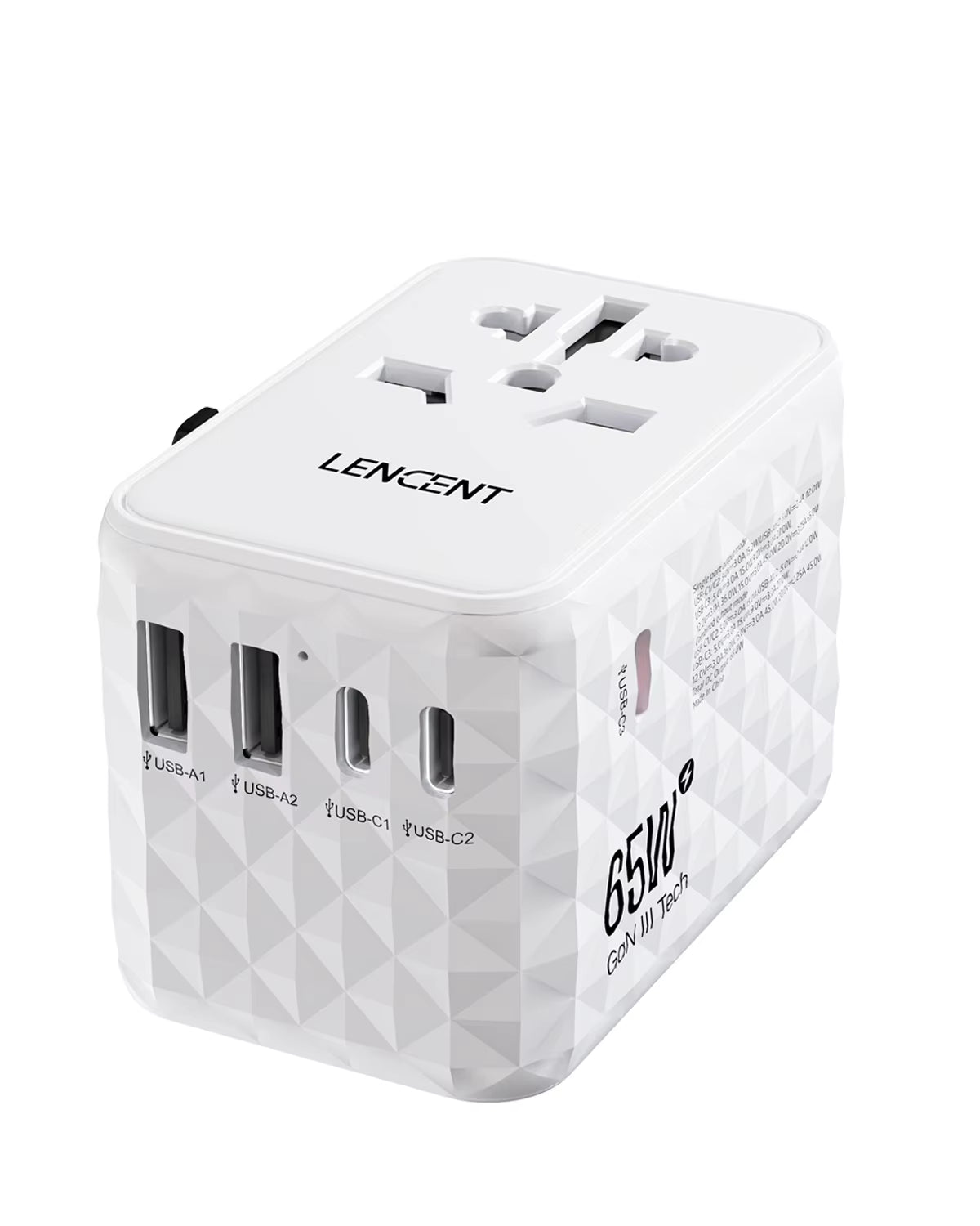 65W Gan Universal Travel Adapter with 2 USB 3 Type C Fast Charging All-In-One Travel Charger EU/UK/USA/AUS for Travel