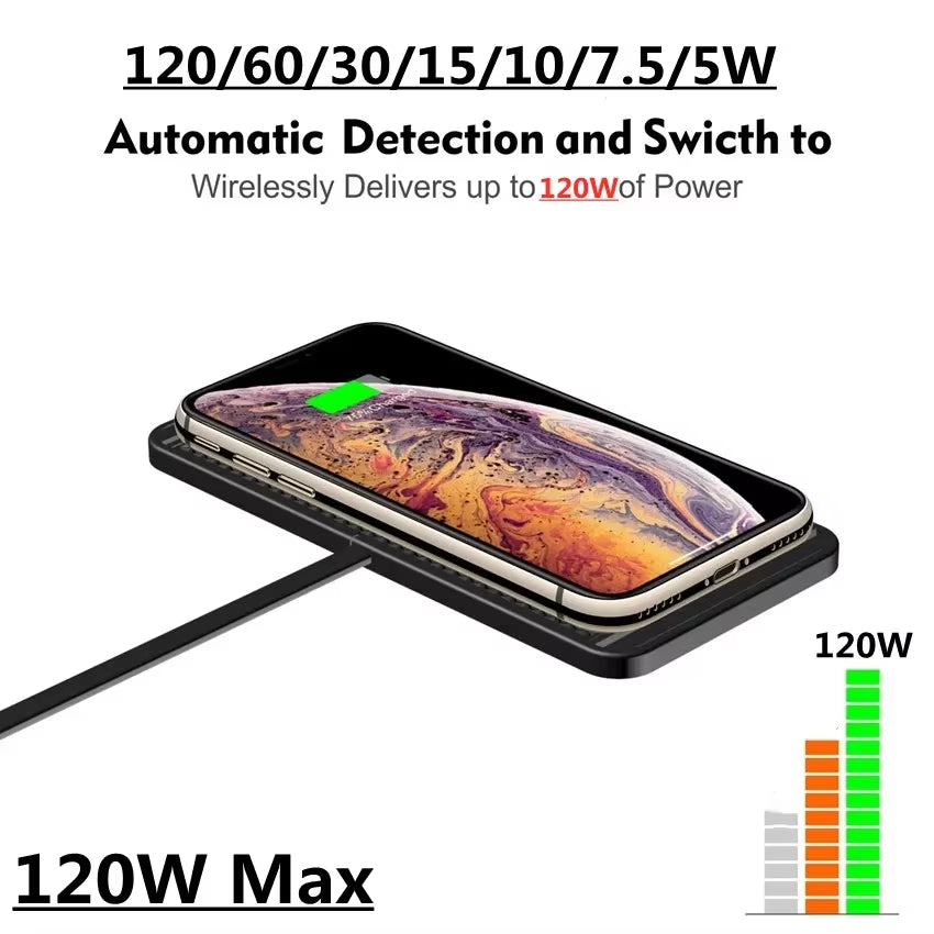 120W Wireless Charger Car Silicone Pad Stand for Iphone 14 13 12 Xiaomi Samsung Huawei Mobile Phone Fast Car Wireless Charging