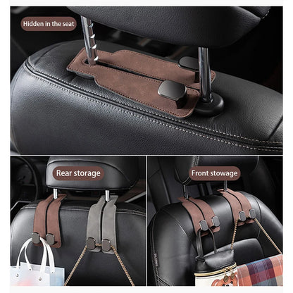 Quality Car Headrest Hook Premium Suede Rear Seat Hanging Dual Hook 20KG Large Load-Bearing Alloy Hook Hanger Universal