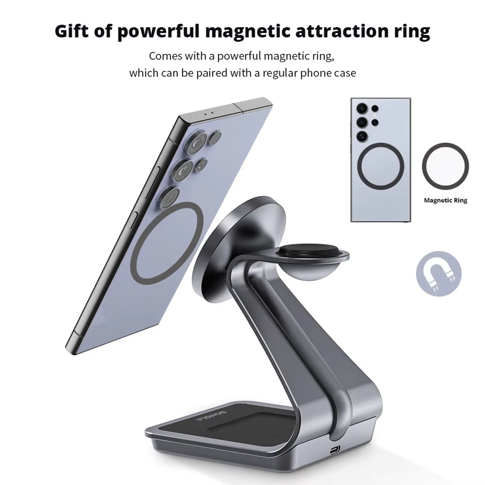 Magnetic 3 in 1 Wireless Charger Station for Samsung S24 Ultra/S25 25W Fast Charging Stand for Galaxy Watch 7/6/5/Earbuds