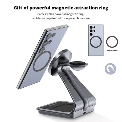 Magnetic 3 in 1 Wireless Charger Station for Samsung S24 Ultra/S25 25W Fast Charging Stand for Galaxy Watch 7/6/5/Earbuds